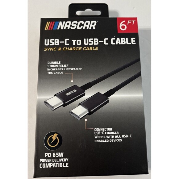 Nascar 6ft USB-C to USB-C Charging Cable Cord. New - Picture 2 of 3